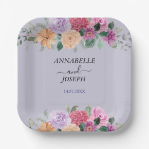 Aquarell-Blumen Moderne Botanische Hochzeit Pappteller