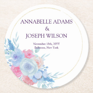 Aquarell Blumen Moderne Botanische Hochzeit Runder Pappuntersetzer