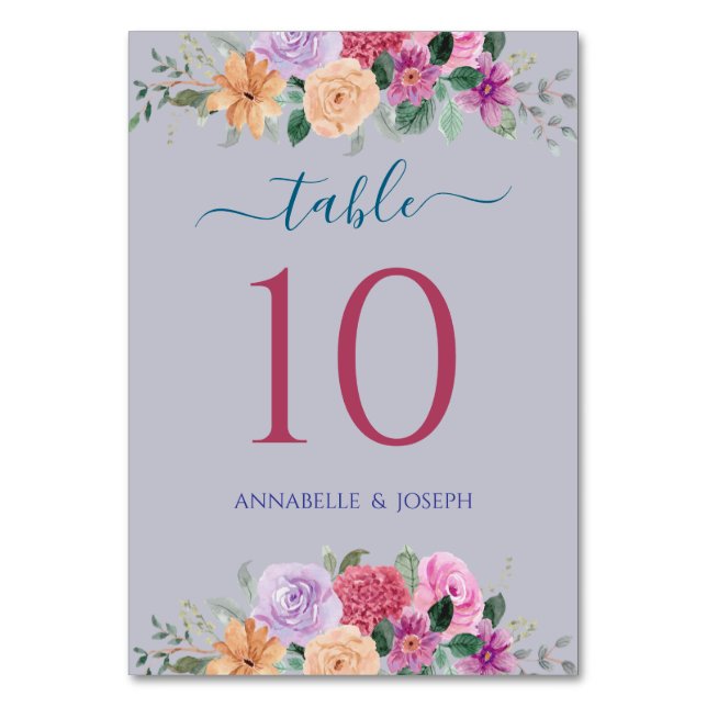 Aquarell Blumen Moderne Botanische Hochzeit Tischnummer (Vorderseite)
