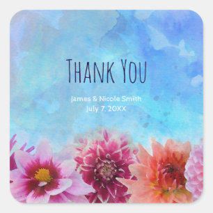 Aquarell-Blumen Moderne Florale Hochzeitsdusche Quadratischer Aufkleber