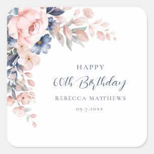 Aquarell-Blumen Moderne Schrift 60. Geburtstag Quadratischer Aufkleber