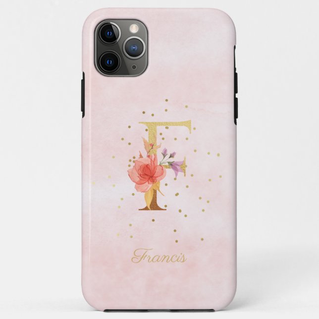 Aquarell-Blumen-Monogramm-Name-Initiale F Buchstab Case-Mate iPhone Hülle (Rückseite)