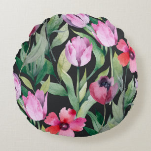 Aquarell-Blumen, nahtloses schönes Muster. Rundes Kissen