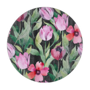 Aquarell-Blumen, nahtloses schönes Muster. Schneidebrett