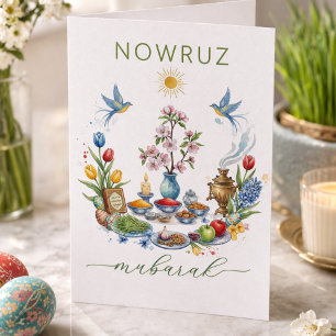 Aquarell-Blumen Nowruz Mubarak - Grußkarte Dankeskarte