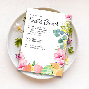 Aquarell-Blumen-Osterhase-Oster-Brunch  Einladung