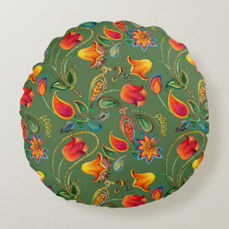 Aquarell-Blumen-Paisleymuster Rundes Kissen