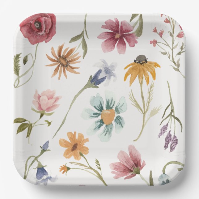 Aquarell-Blumen-Papierteller Pappteller (Vorderseite)