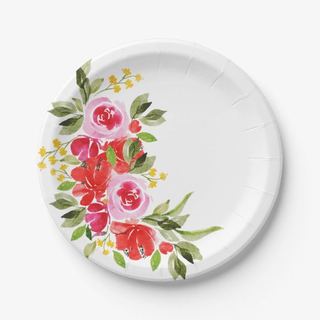 Aquarell-Blumen Pappteller (Vorderseite)