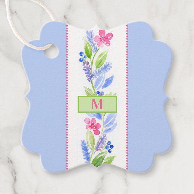 Aquarell-Blumen-Pastellfarben NAME INITIALE Geschenkanhänger (Vorderseite)