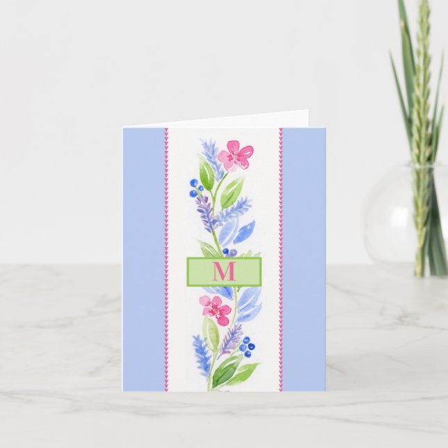 Aquarell-Blumen Pastellfarben NAME INITIALE Karte (Vorderseite)