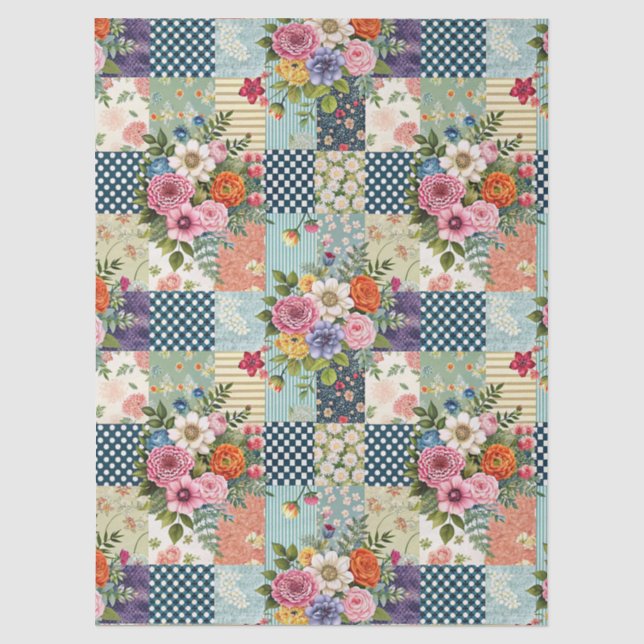 Aquarell-Blumen-Patchwork-Decoupage-Papier im Früh Seidenpapier (Vorderseite)