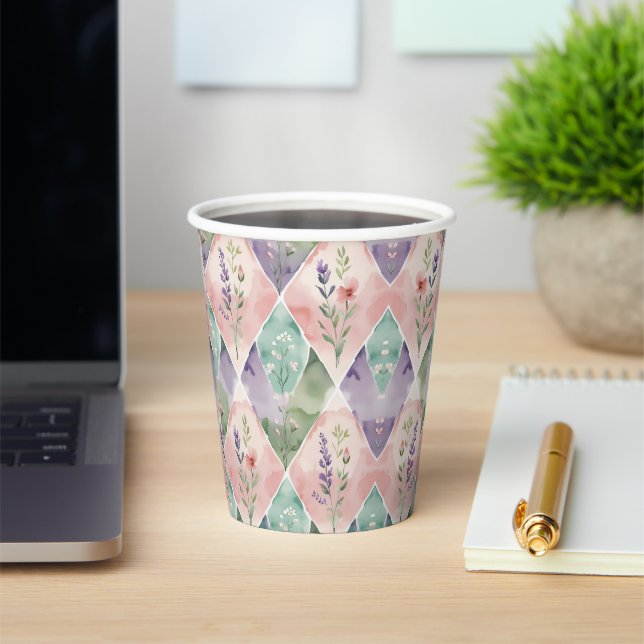 Aquarell-Blumen-Patchwork Pappbecher (InSitu)