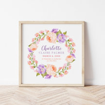 Aquarell-Blumen-Personalisierte-Baby-Geburtsstatis