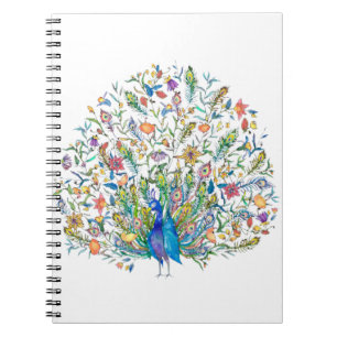 Aquarell-Blumen-Pfau  Notizblock