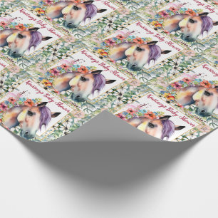 Aquarell-Blumen-Pferd-Baby-Party Geschenkpapier