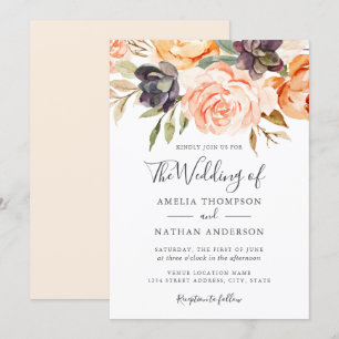 Aquarell-Blumen-Pfirsich-Hochzeits-Einladung Einladung