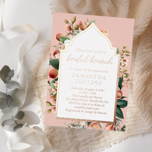 Aquarell-Blumen Pfirsich-Roségold-Bridal-Brunch Folieneinladung