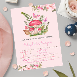 Aquarell-Blumen-Pilz-Schmetterling-Baby-Shower Einladung