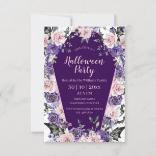 Aquarell Blumen Pink Lila Grab Halloween Einladung