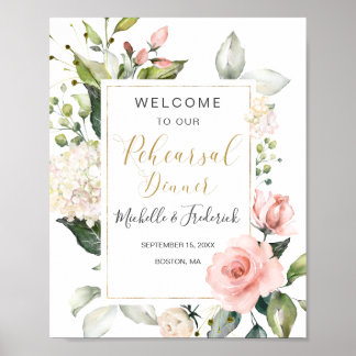 Aquarell-Blumen, Probedinner-Schilder mit Laubwerk Poster
