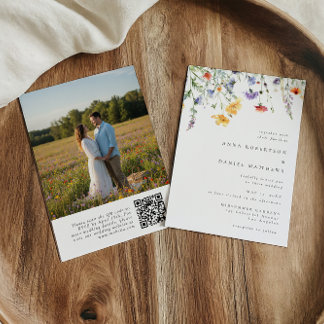 Aquarell-Blumen-QR-Code-Foto-Hochzeit Einladung