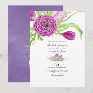 Aquarell-Blumen-QR-Code-RSVP-Frühlingshochzeit Einladung