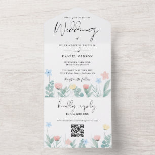 Aquarell-Blumen-QR-Code-Script-Hochzeit All In One Einladung