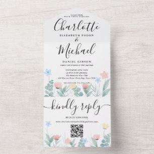 Aquarell-Blumen-QR-Code-Unterschrift-Script-Hochze All In One Einladung