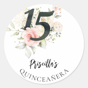 Aquarell-Blumen-Quinceanera 15. Geburtstag Runder Aufkleber