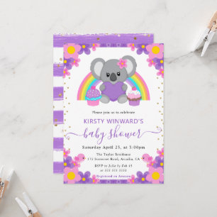 Aquarell Blumen Regenbogen Koala Babyparty Einladung