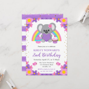 Aquarell-Blumen-Regenbogen-Koala-Geburtstag Einladung