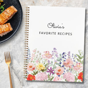 Aquarell-Blumen-Rezept-Kochbuch personalisiert Notizbuch