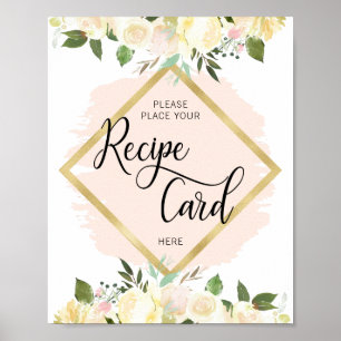Aquarell-Blumen-Rosa-Gold REZEPTKARTE-Schild Poster