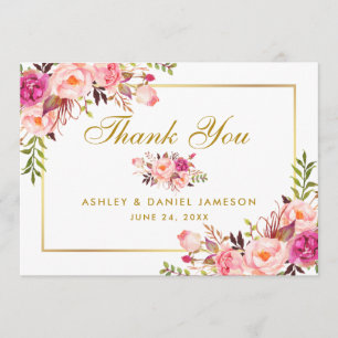 Aquarell-Blumen-Rosa-Hochzeit-Danke Dankeskarte