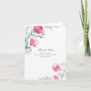 Aquarell-Blumen - rosa Pfingstrose Hochzeits-Danke Dankeskarte