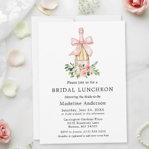 Aquarell-Blumen-Rosa-Schleife-Brautparty-Luncheon Einladung
