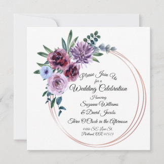 Aquarell-Blumen-Rosa und Lila Hochzeit Einladung