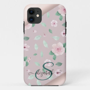 Aquarell-Blumen Rose Gold Monogramm Case-Mate iPhone Hülle