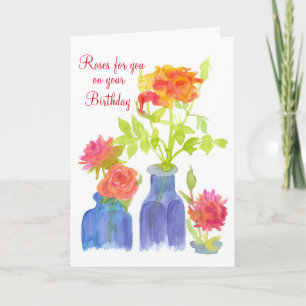 Aquarell-Blumen Rosen Für Dich Zum Geburtstag Karte