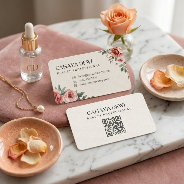 Aquarell-Blumen-Rosen-Schönheits-Profi-QR-Code Visitenkarte (Watercolor Floral Rose Beauty Professional QR Code Business Card
)