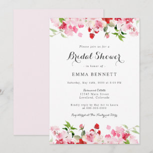 Aquarell-Blumen-Rot-Rosa-Brautparty Einladung
