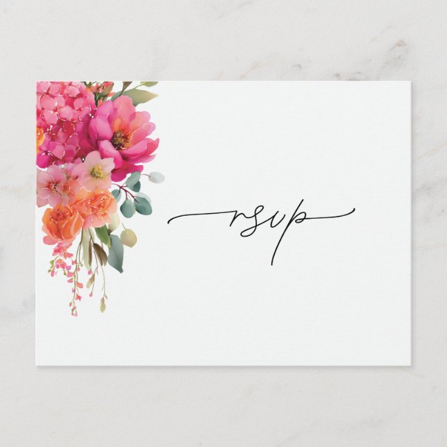 Aquarell-Blumen-RSVP-Antwort Ankündigungspostkarte (Vorderseite)