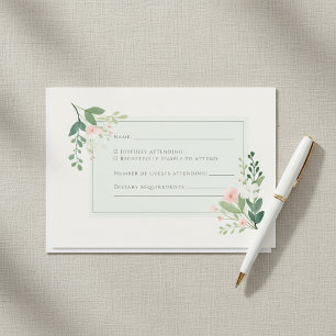Aquarell-Blumen-RSVP-Antwortkarte in sanftem Grün Einladung