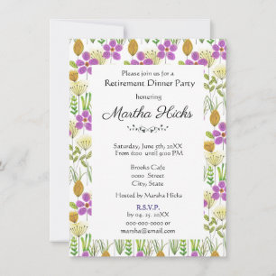 Aquarell-Blumen-Ruhestands-Dinnerparty  Einladung