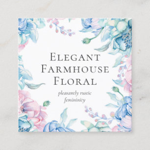 Aquarell Blumen & Rustikale Holz Pfingstrose Socia Quadratische Visitenkarte