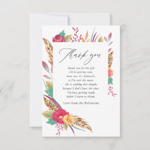 Aquarell-Blumen-Safari-Baby-Party Dankeskarte