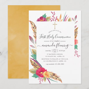 Aquarell-Blumen-Safari-Erste Heilige Kommunion Einladung