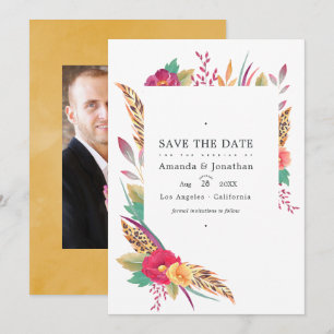 Aquarell-Blumen-Safari-Hochzeitsfoto Save The Date