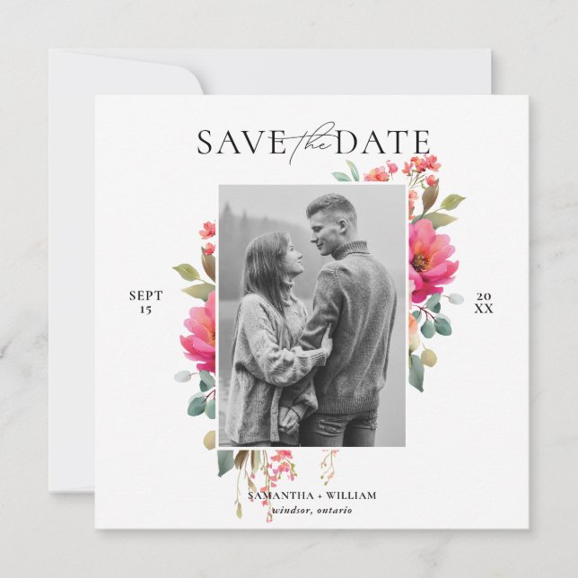 Aquarell-Blumen- Save the Date (Vorderseite)